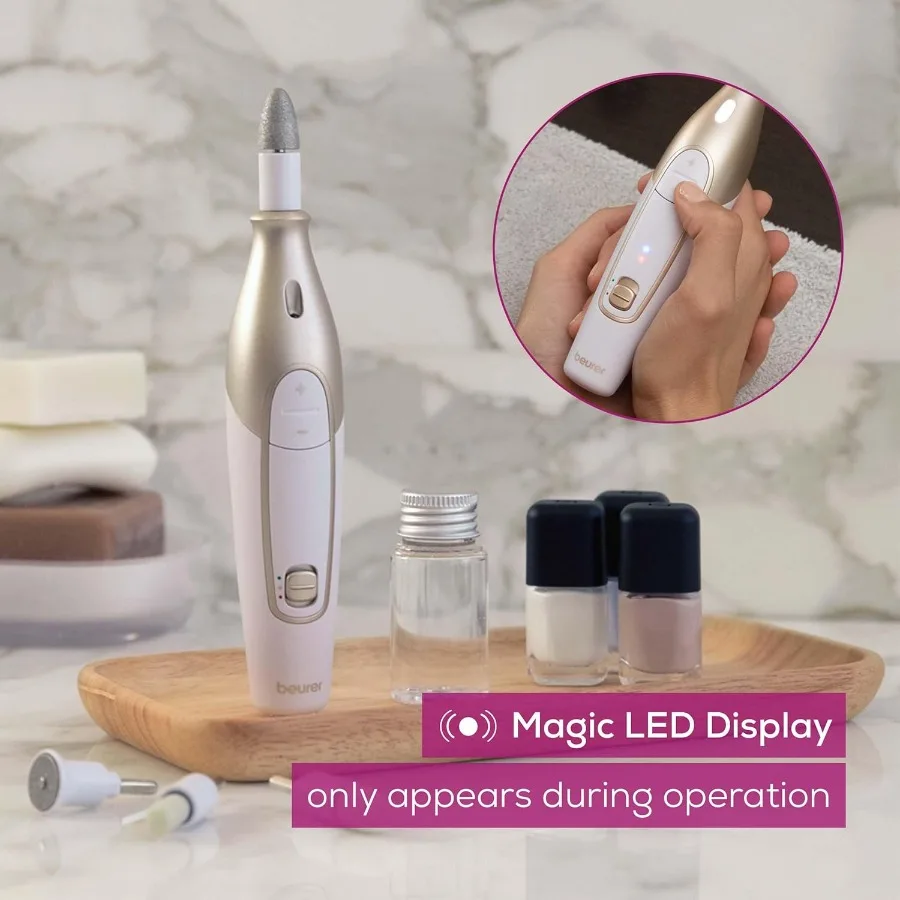 Beurer MP64 Nail Drill Kit Cordless Electric Nail File with 10 Attachments and LED Light Electric Manicure Set with Adjustable