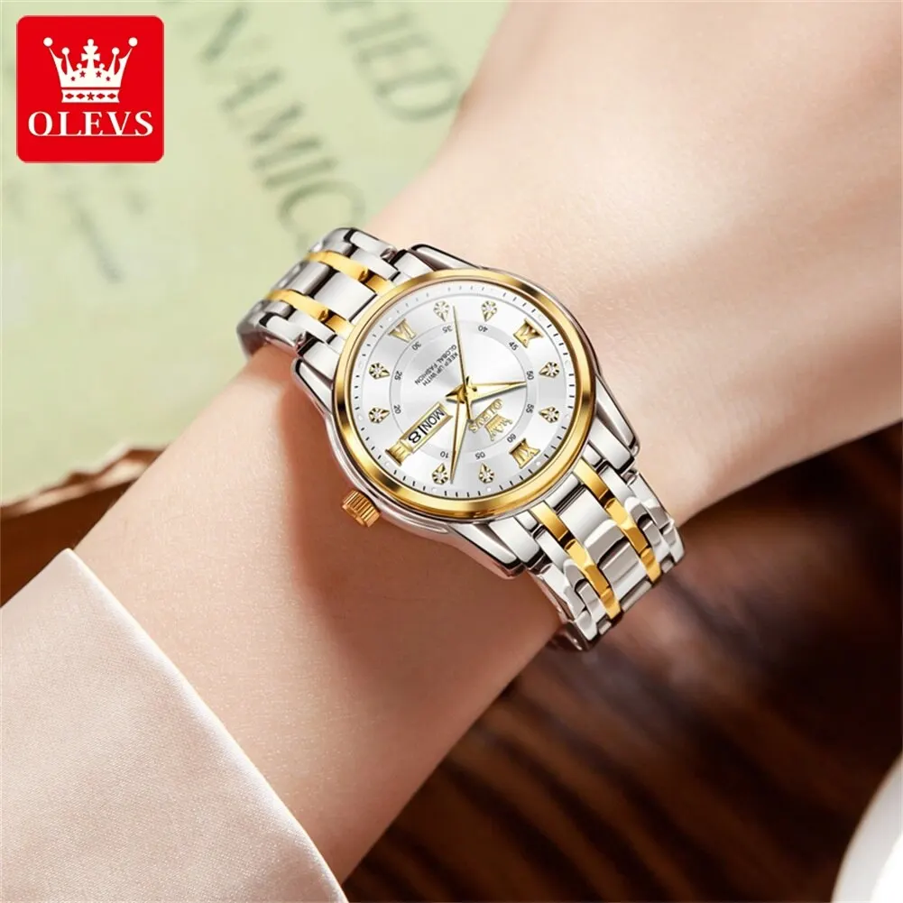 OLEVS Brand Luxury Watch for Women Gold Stainless Steel Waterproof Diamond Elegant Bracelet Ladies Original Quartz Wrist Watches