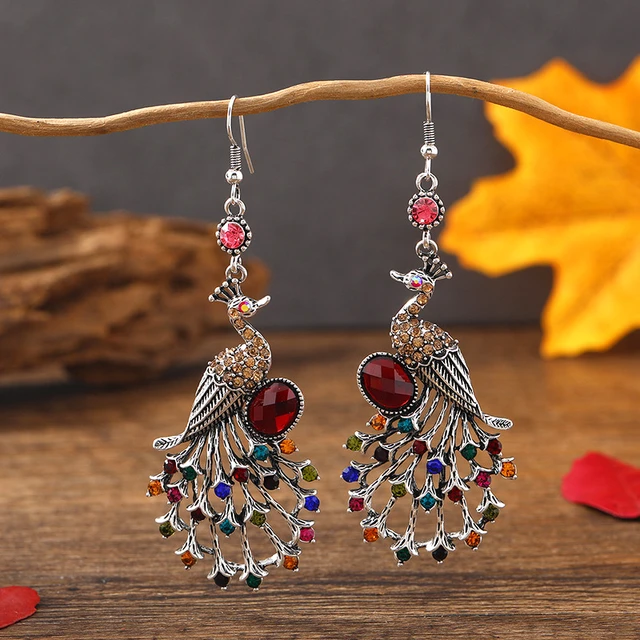 Peacock earrings silver shop