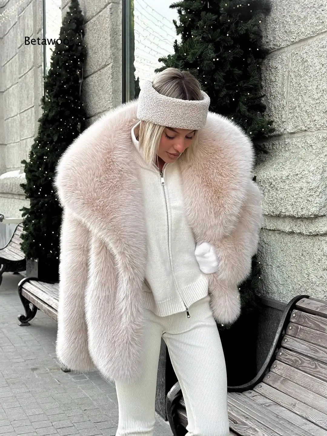 Oversized Wide Lapel Faux Fur Jacket for Women Loose Casual Cut Thick Fluffy Plush Texture Open Style Winter Daily Outer Garment