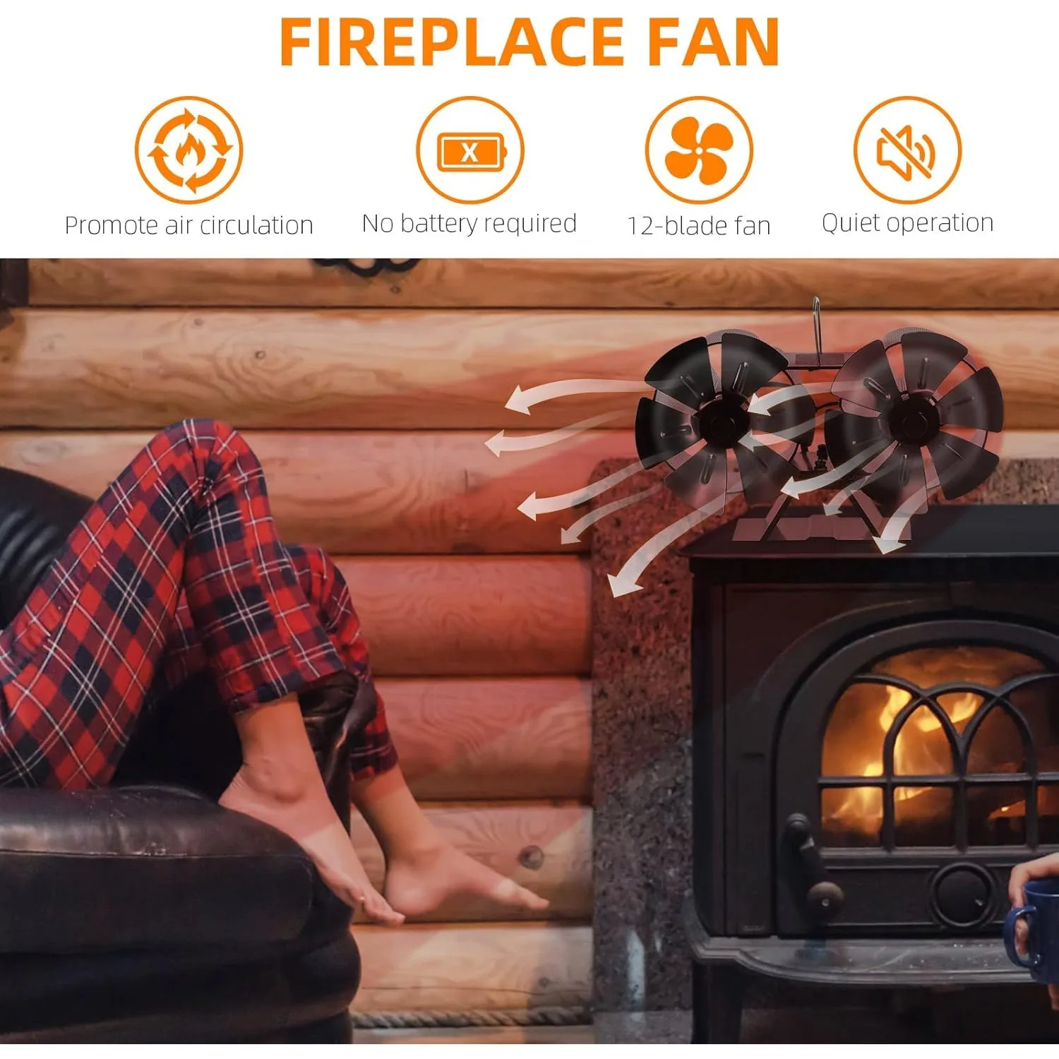 Wood Stove Fan /Log Burner/Fireplace/Heater, Non Electric, , Circulating Warm Air Saving Fuel (with Magnetic Thermometer)