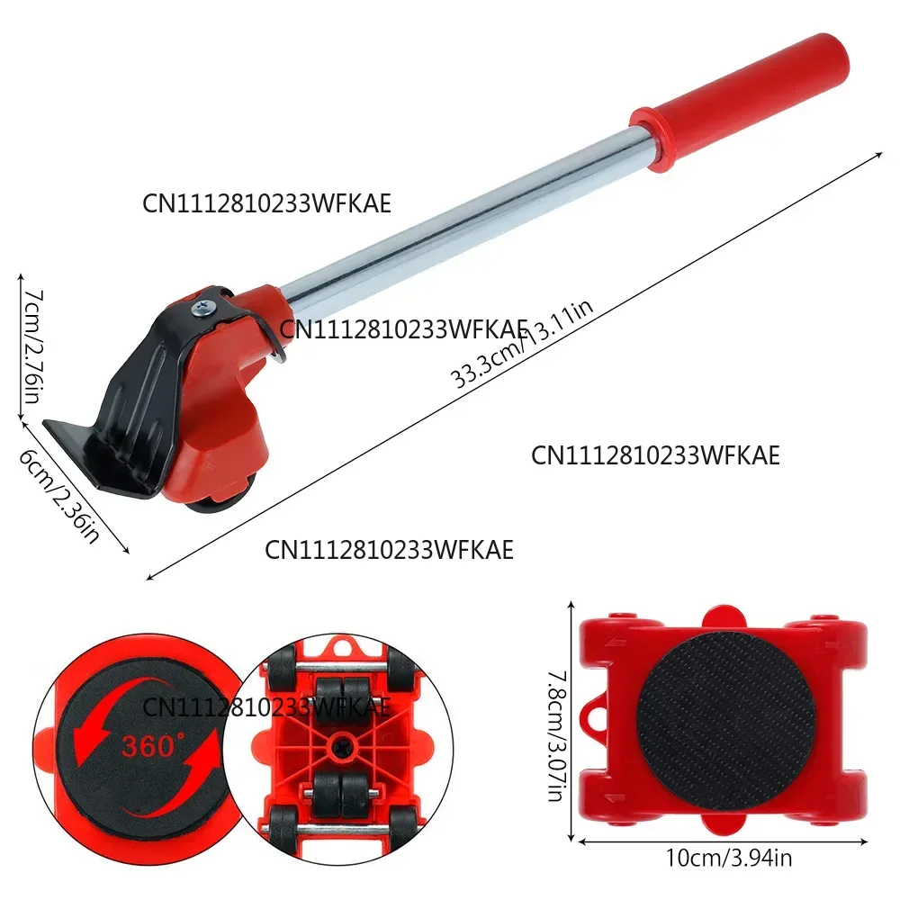 5 Pcs Heavy Duty Furniture Lifter Mover Roller with Wheel Bar Moving Device Lifting Helper Furniture Moving Transport Tools Set