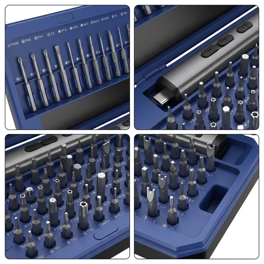 Electric Screwdriver Set 90-in-1 Featuring Torque Control Motor and Magnetic Bit Arrangement for Camera Eyeglass Repair