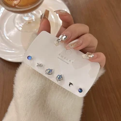 S925 Silver Needle Small and Exquisite Dreamy Blue Love Moon Rhinestone Stud Earrings for Women 3 piece set Fashion Jewelry Gift