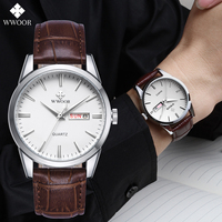 WWOOR Top Brand Luxury Men Watch Classic Casual Leather Man Quartz Wrist Watch Waterproof Date Watch For Men Clock reloj hombre