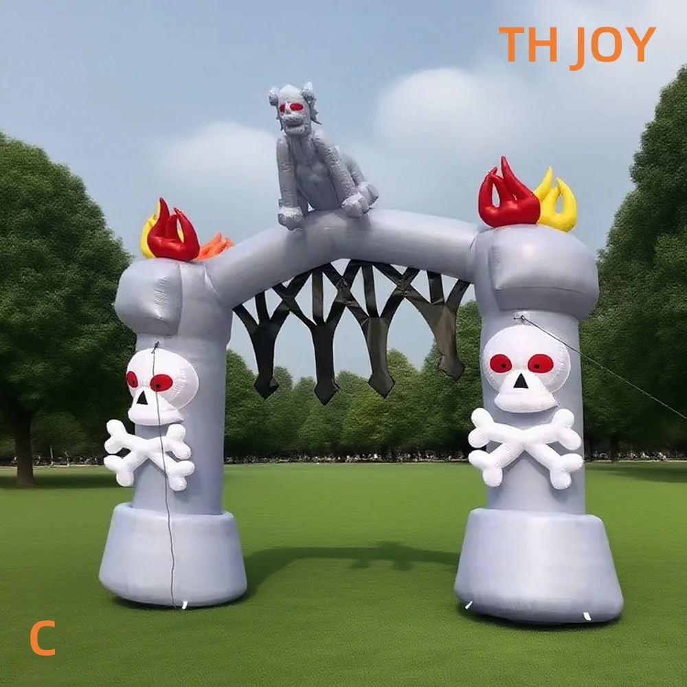 Envío aéreo rápido a puerta, decoraciones de Halloween, arco de puerta inflable personalizado, arco inflable de Halloween fantasma para festival
