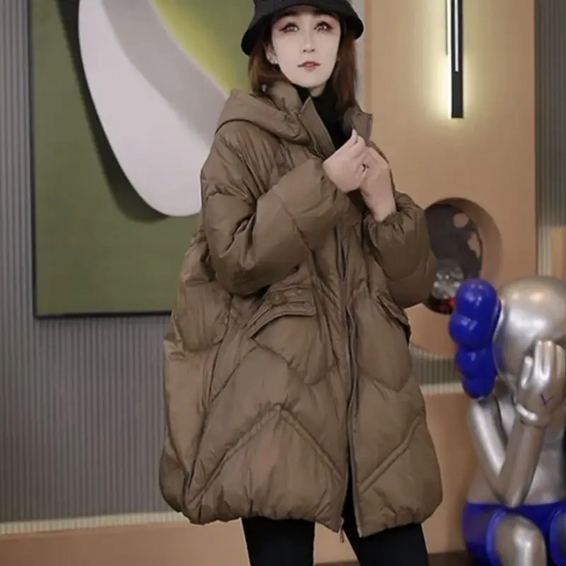 2026 New Women's Down Jacket White Duck down Lightweight Korean version Loose Winter Mid length warm Hooded Coat Female Parker