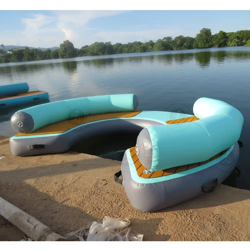 

Hot Sale Summer Water Games Inflatable Floating Island Platform Bed Floating U Dock Inflatable Lounge Chair/Sofa