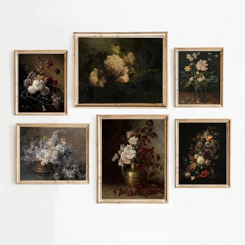 Dark Moody Floral Botanical Poster Print Vintage Victorian Still Life Flower Canvas Painting Wall Picture for Living Room Dec