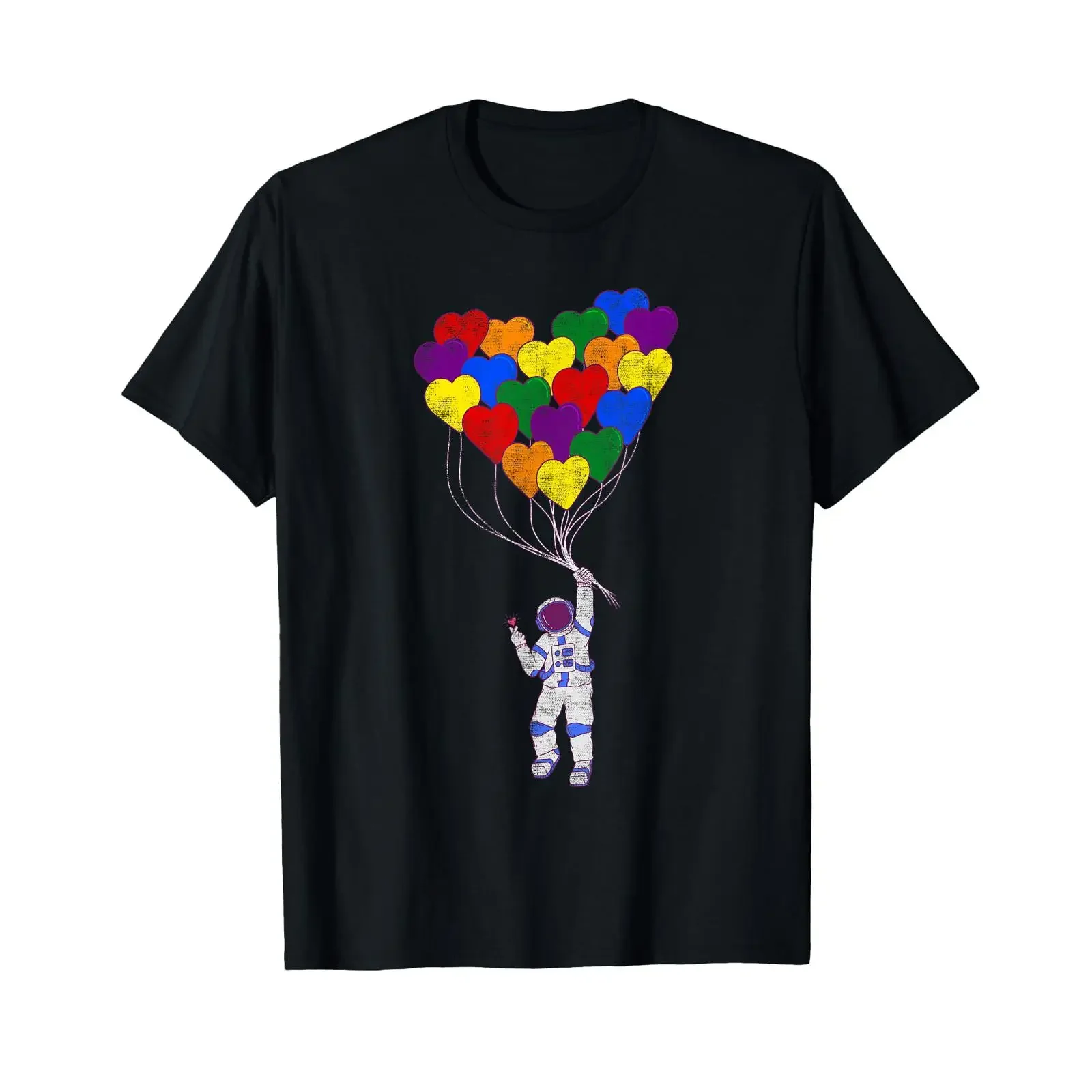 Astronaut Regenbogen Luftballons LGBT Gay Pride T shirt black vintage Washed Casual Versatile fashion Comfortable Stylish