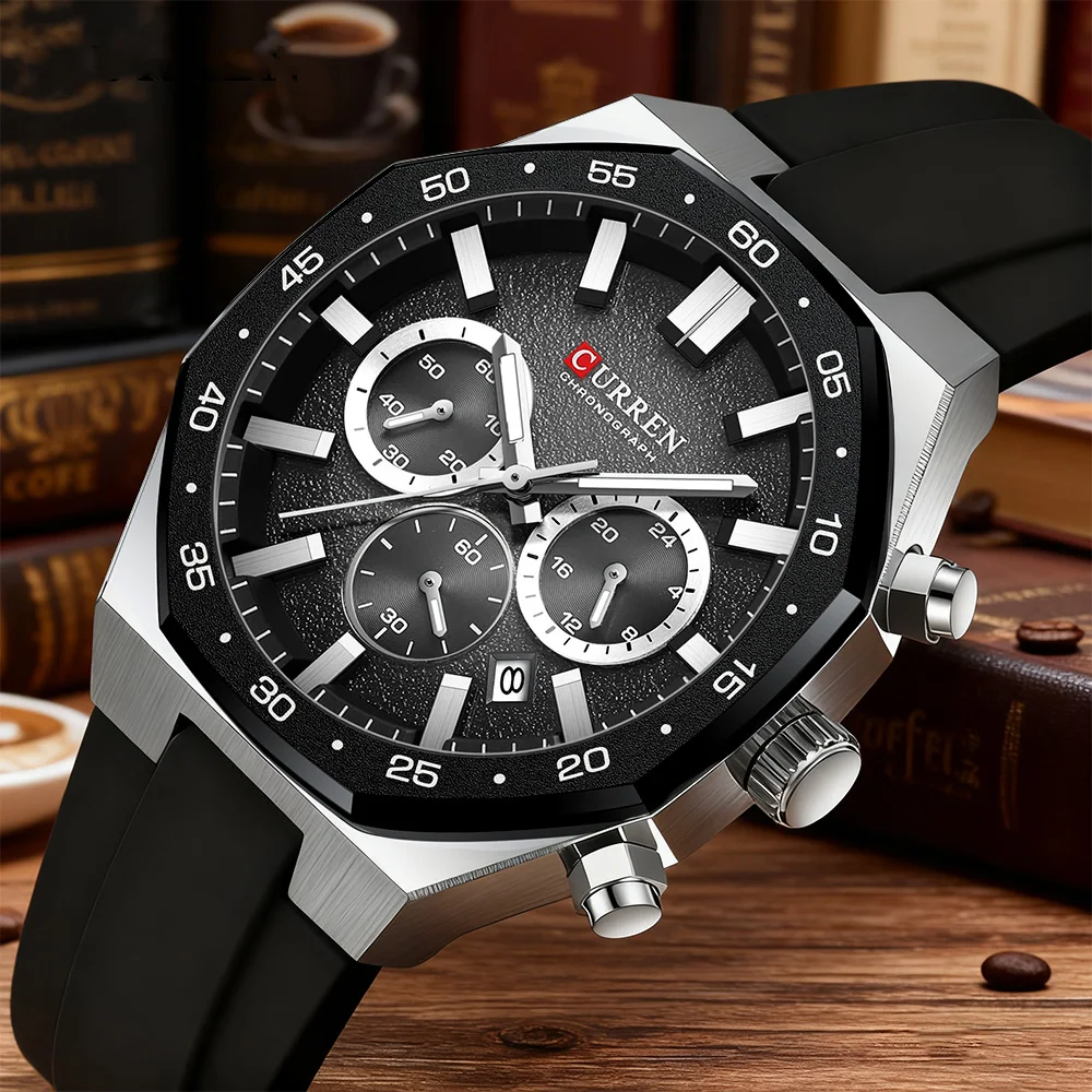 CURREN Luxury Man Wristwatch Sport Chronograph Waterproof Luminous Date Watches for Men Casual Quartz Silicone Men Watch Reloj