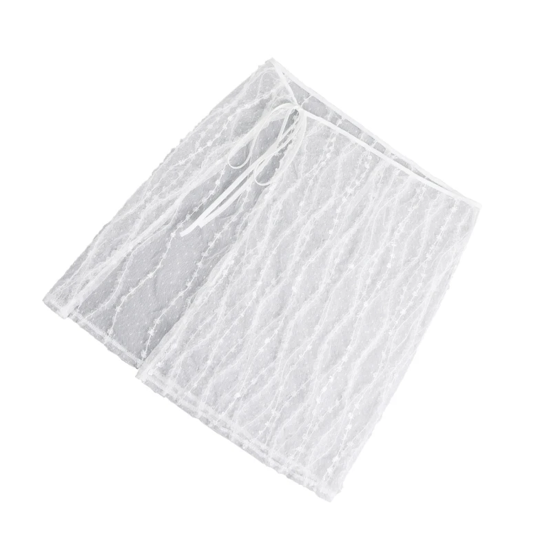 Jupe tablier courte transparente en dentelle rayée pour femmes, couverture hanche, fente latérale, écharpe, surjupe