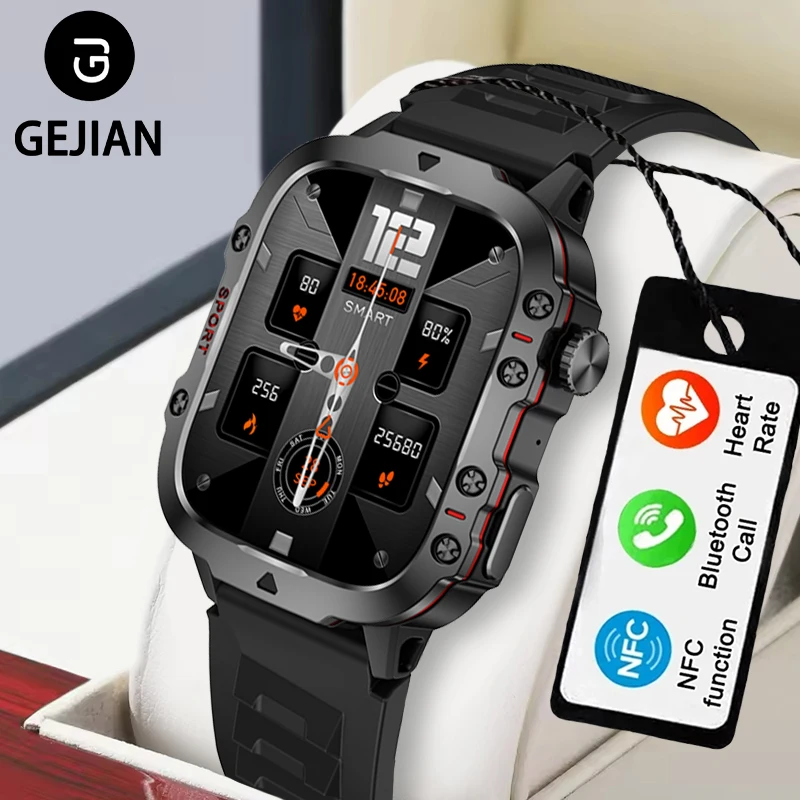 

New GEJIAN Men's Smart Watch 1.96-inch HD Screen 240 * 282 Resolution Heart Rate Monitoring 5.2 Bluetooth Call Smart Watch