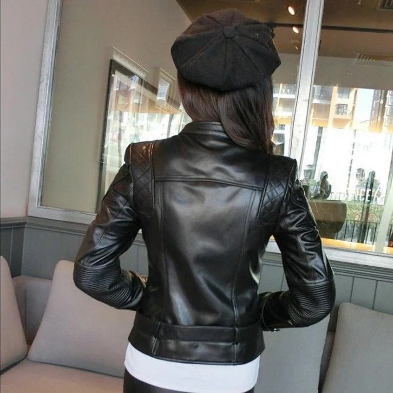 Ladies Streetwear Leather Jackets Coat 2023 New Black Slim Moto Bikers Jacket Women Long Sleeved Zipper Outerwear Leather Coats