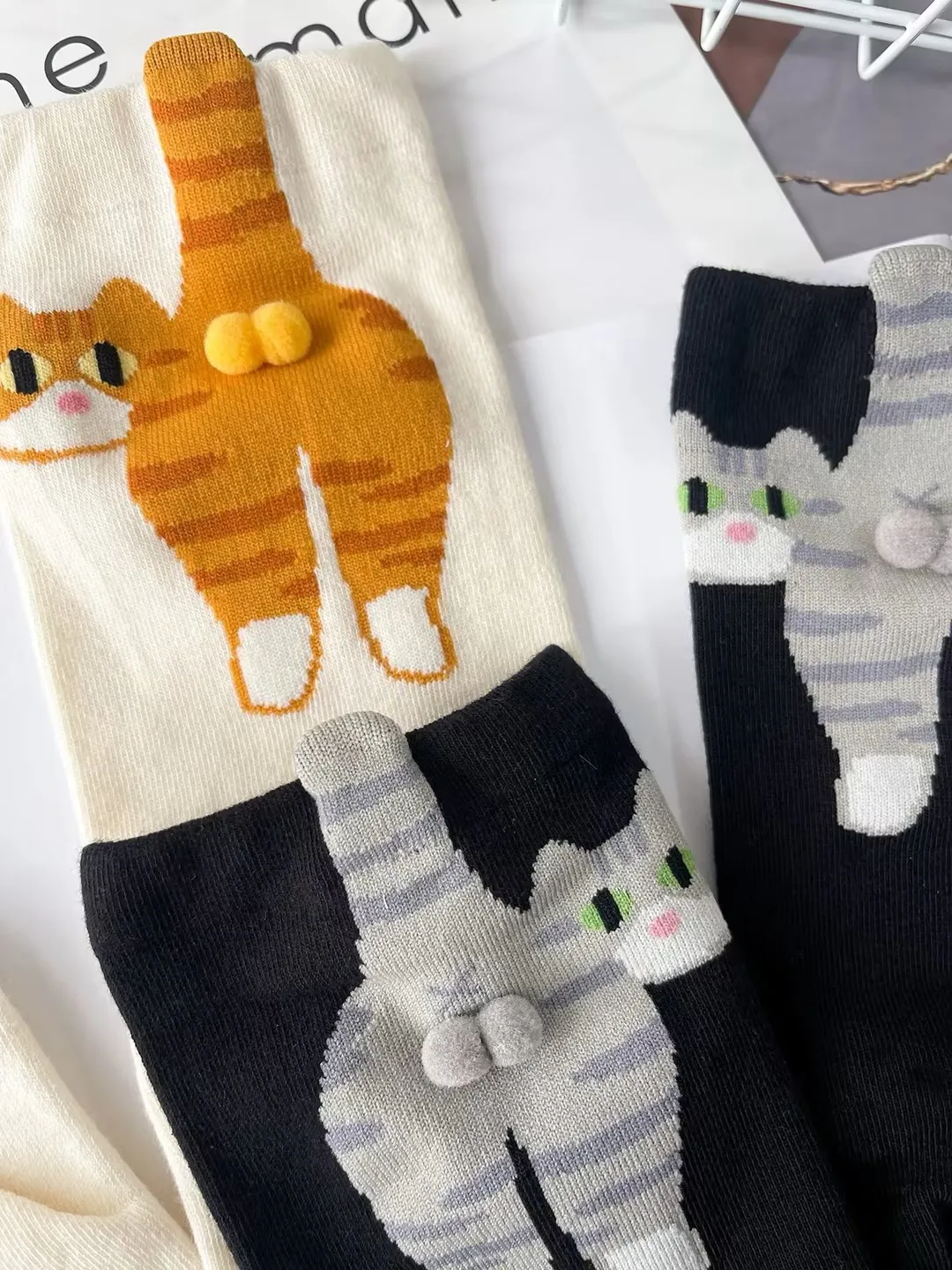 CHUANGERM Funny Cat Socks Cute Cat Socks Breathable Soft Girl Women Novelty Stocking Kawaii Gift Sock Set