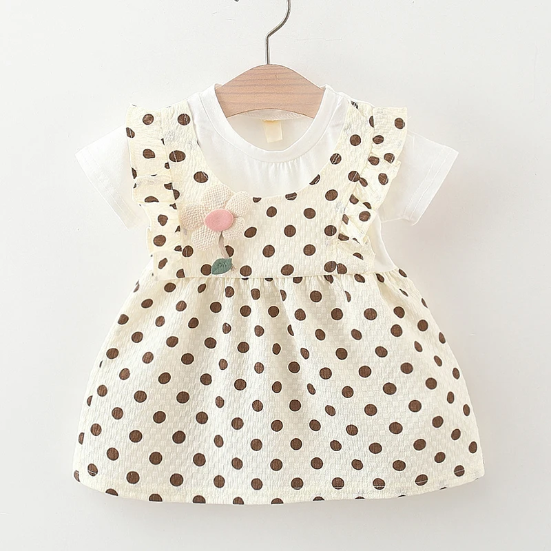 Baby Girl Dress Korean Style Baby Girl Outfit Flower Dot Print Birthday Party Kid Dress Princess Costume Children Clothing A1202