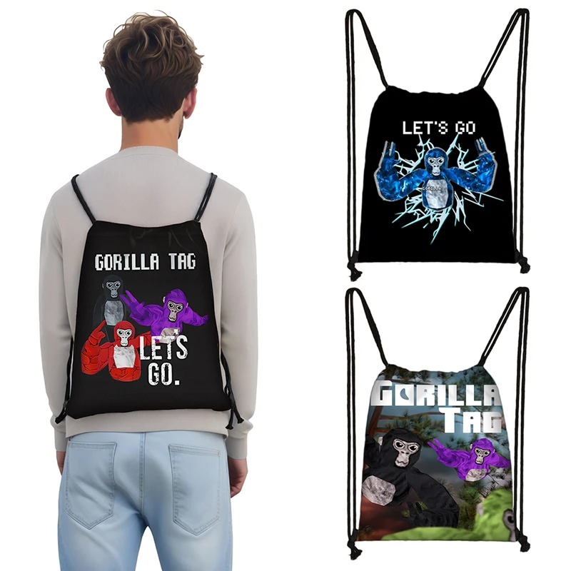 Let\'s Go Gorilla Tag Backpack Kids VR Gamer Drawstring Bag Children Daypack School Bags Shoes Holder Bookbag School Backpack