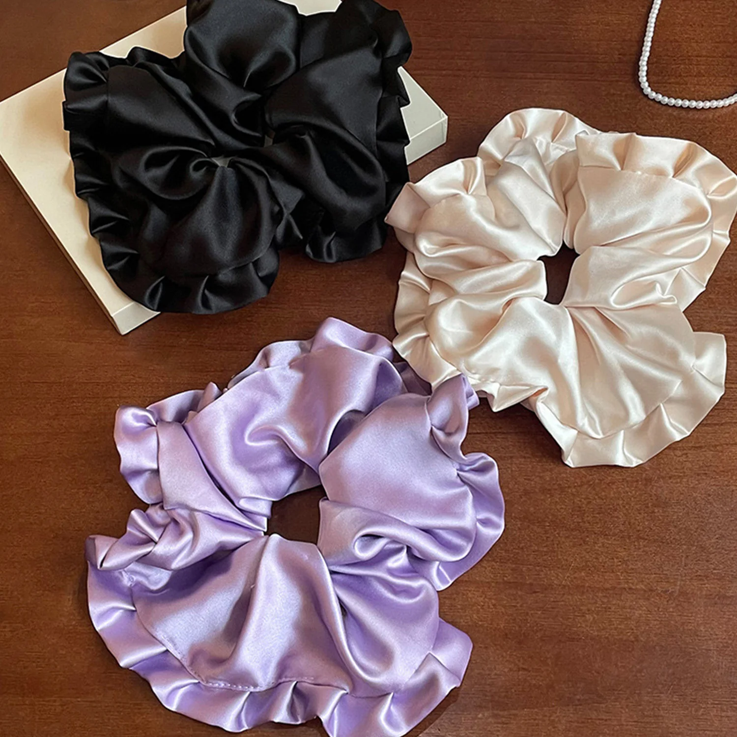 Smooth Silk Large Scrunchies Rubber Bands Fashion Korean Wrinkle Hair Ties Gum Elastic Ponytail Holders For Women Girls