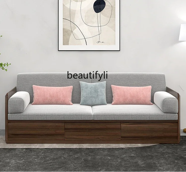 

Solid Wood Sofa Combination Walnut Simple Modern Minimalist Living Room Furniture Storage Sofa furniture living room A16