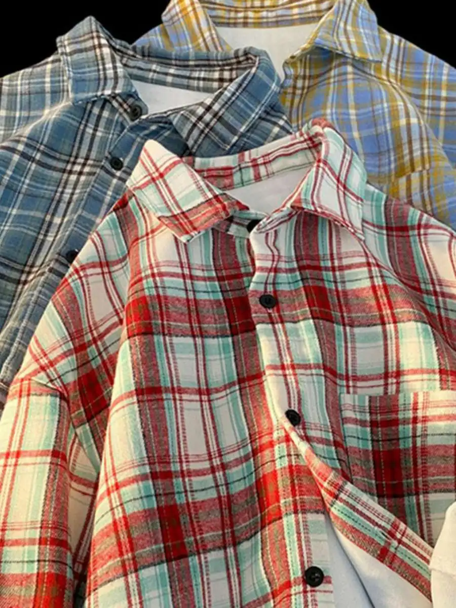 American Retro Men's And Women's Long Sleeve Shirt Jacket New Autumn Winter Thickened Warm Loose Couple Casual Plaid