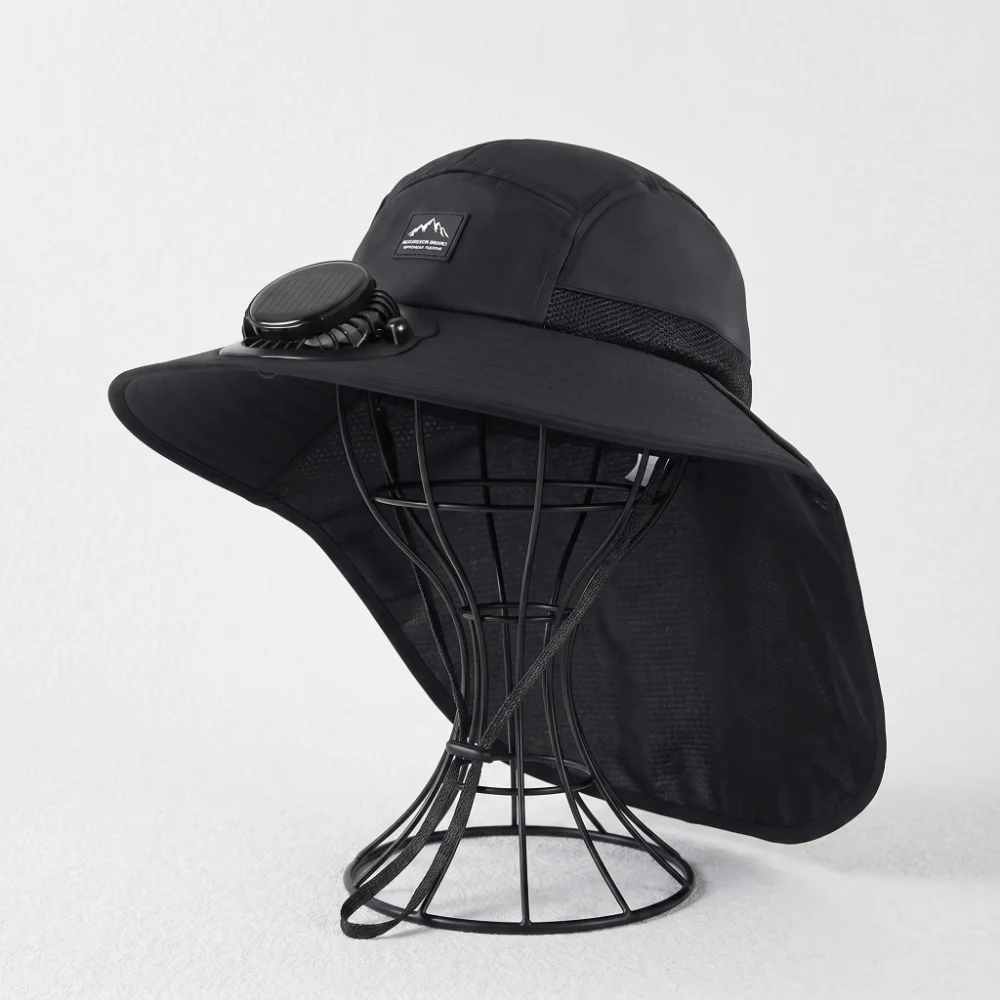 Neck Protection Solar Powered Fan Sun Hat Large Size Quick Dry Fan Wide Brim Hat New Style Fashion Design Fan Fisherman Caps