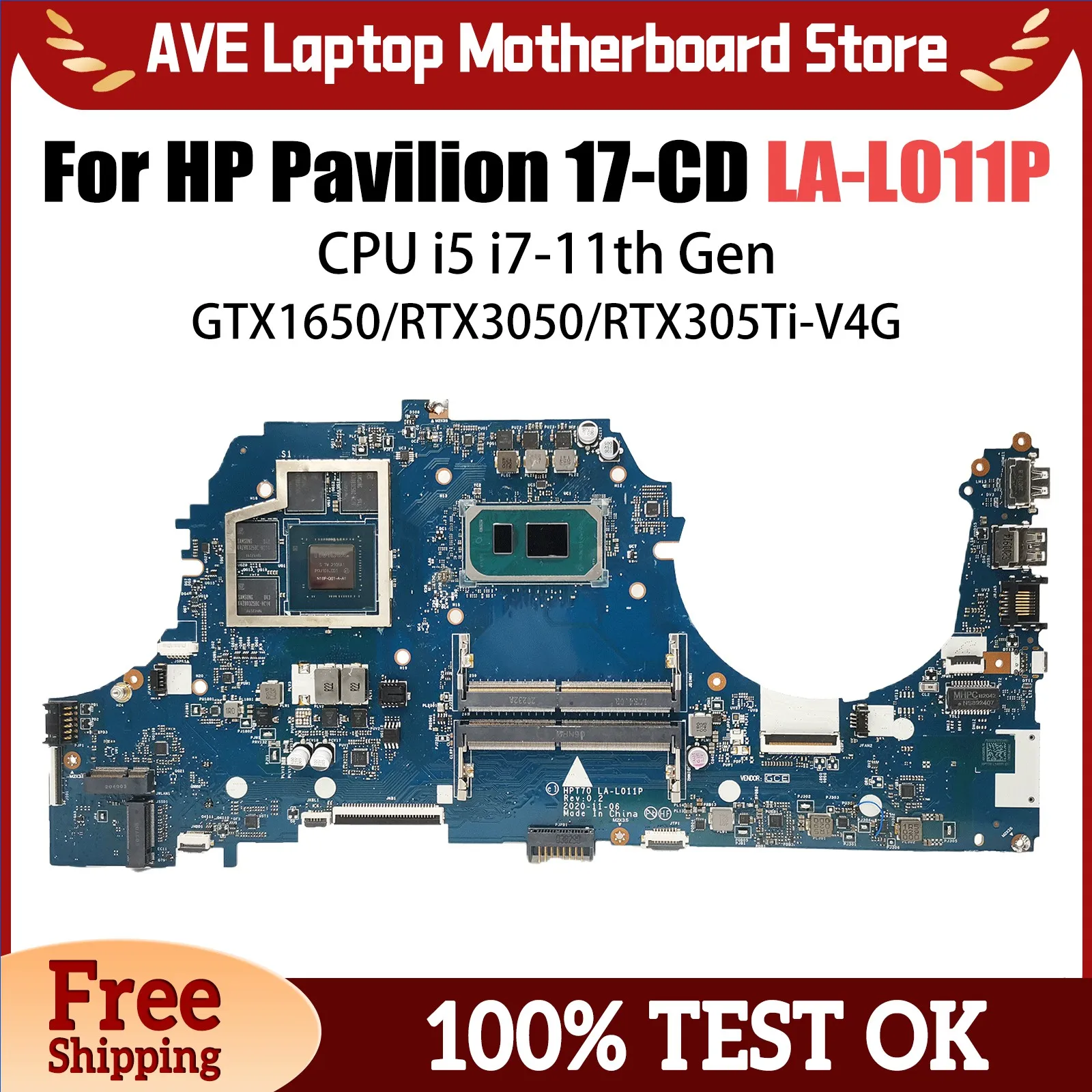 LA-L011P Notebook Mainboard For HP 17-CD Laptop Motherboard i5-11300H i7-11370H RTX3050/RTX305Ti M53288-601 M43267-601 V4G