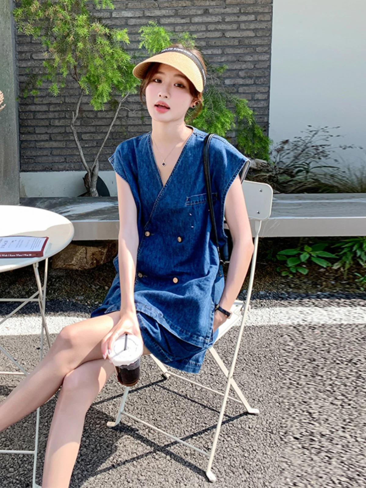 

Summer Denim Jumpsuit Set Women's High Waist Wide Leg ort Pants Design Sensation Market One-Piece Suiting Outfit