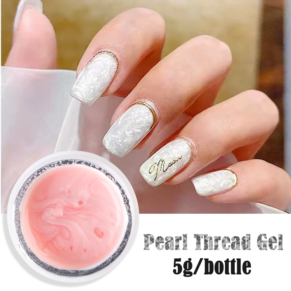 5G Glitter Pearl ด้าย Gel เจลสีชมพูเงิน Whorl ประกาย UV เคลือบเงาเล็บศิลปะอุปกรณ์เสริมตกแต่งเล็บ BE1986