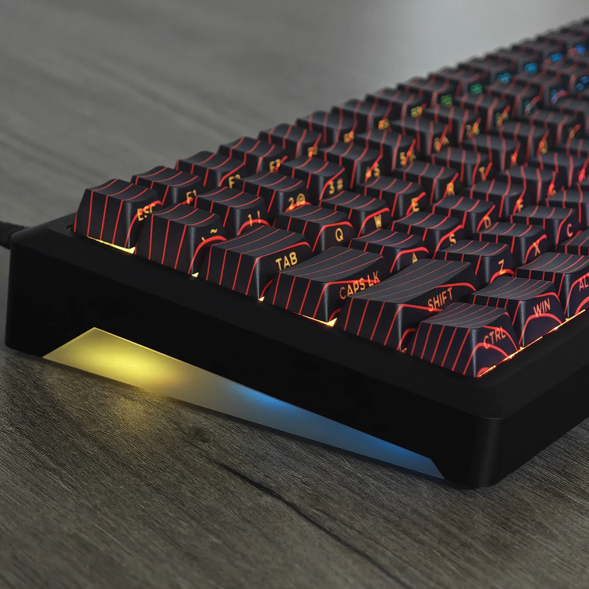 Imagem -03 - Ymdk-doubleshot Sidelit Keycap Teclado Mecânico Preto Linha de Contorno Vermelho 130 Perfil Cereja Pbt 104 96 87 84 68 61 mx