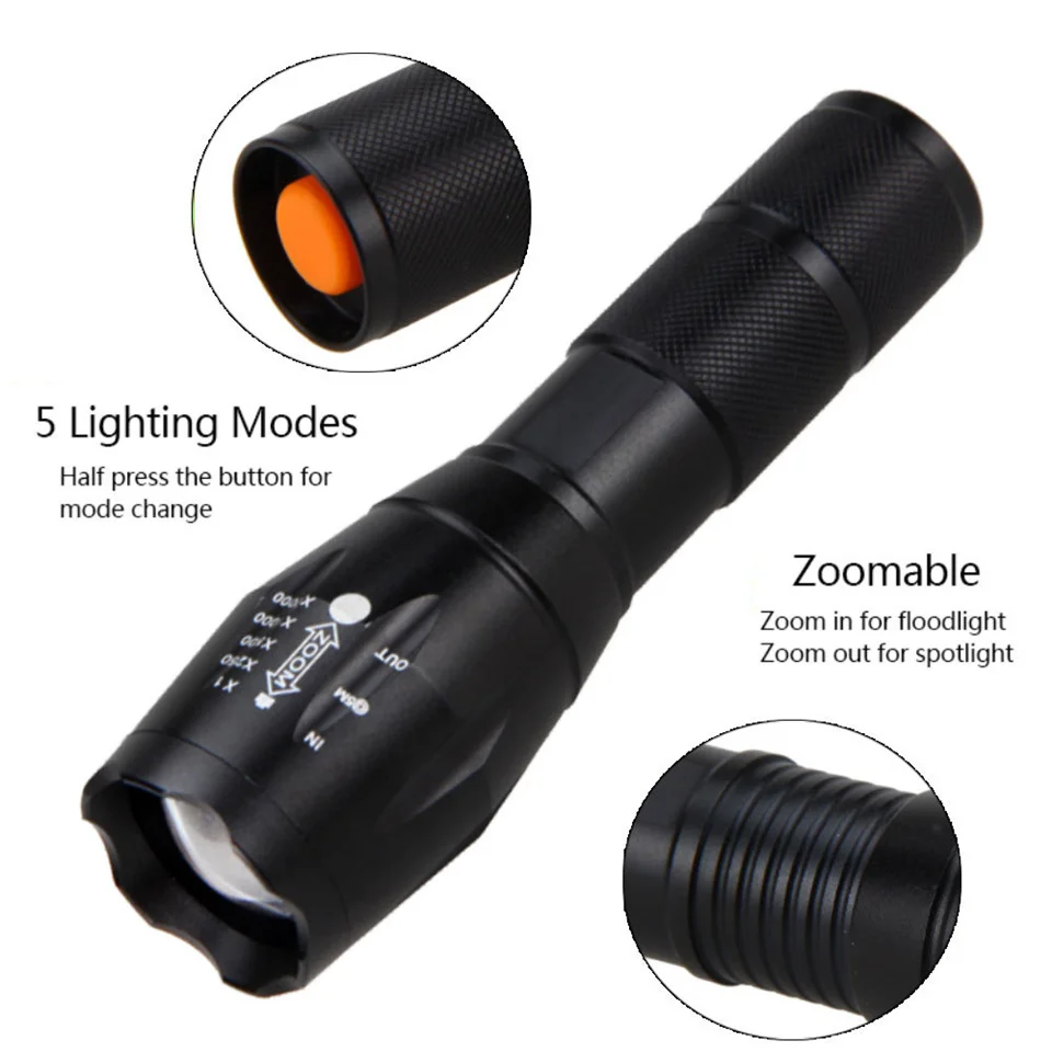 Powerful T6 LED Flashlight Super Bright Aluminum Alloy Portable Torch USB Rechargeable Outdoor Camping Tactical Flash Light