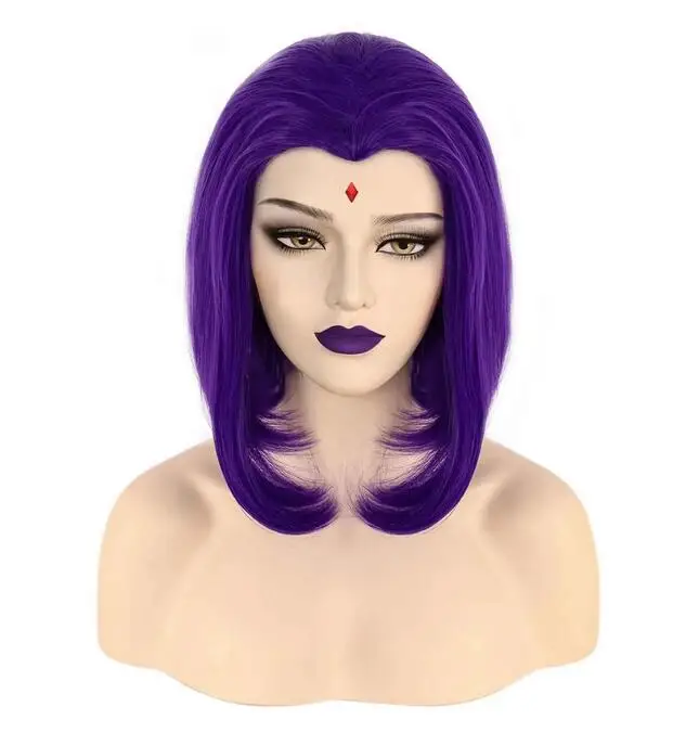 12inch  Presents Short Straight Synthetic Purple Anime Cosplay Wig for Halloween Christmas School