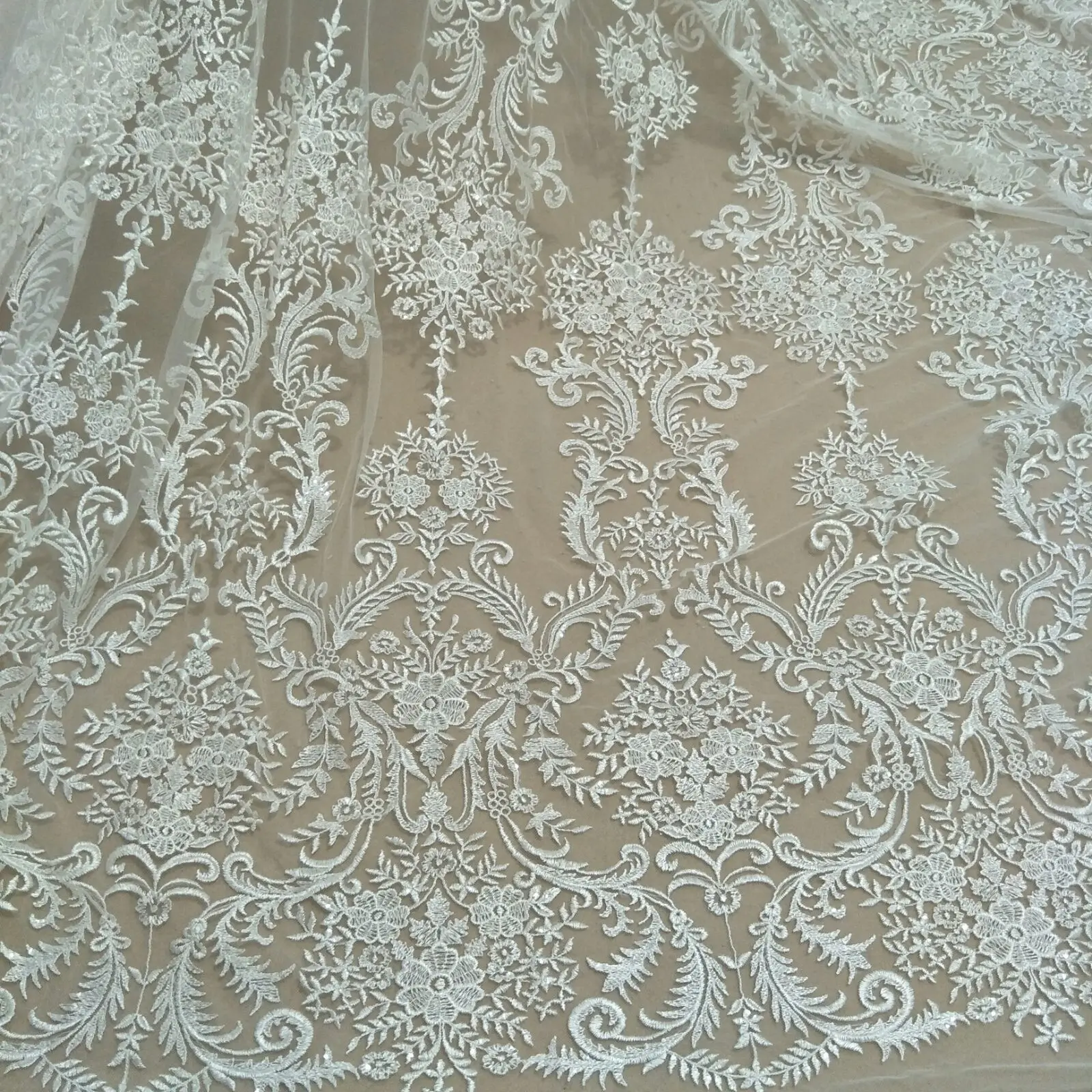 Sequin Wedding Dress Fabric Lace, The Latest, regular Nylon Material, Sold by the Yard, 2023