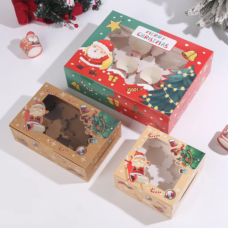 Kunden spezifisches Produkt benutzer definierte Weihnachts feier Cupcake Geschenk box Verpackung Behälter Kuchen Verpackung mit Fenster