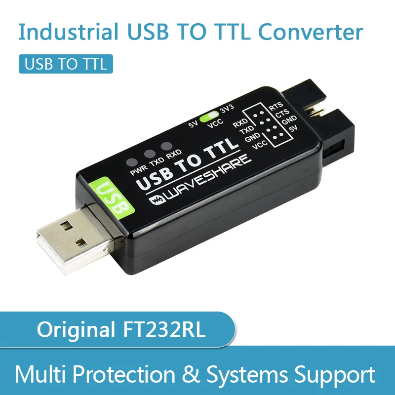 Industrial USB TO TTL Converter, Original FT232RL, Multi Protection & Systems Support