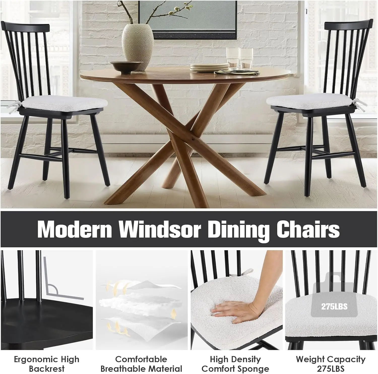 Colamy Windsor Dining Chairs Set Of 6, Kitchen Chairs With Spindle Back, Farmhouse Wood Dining Chairs For Dining