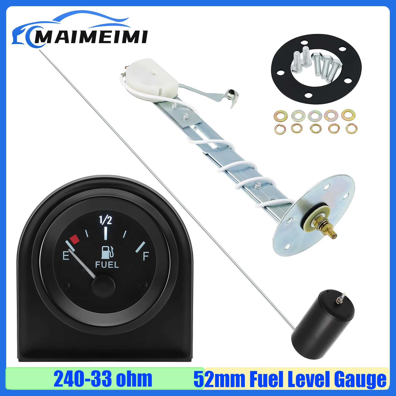 

MAIMEIMI 240-33 Ом 2 "52 мм указатель уровня топлива, белый светодиодный светильник, черный обод, бензиновые автомобильные датчики, датчик уровня масла, 12 В