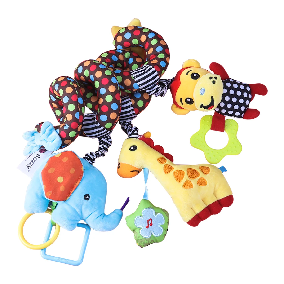 TOYMYTOY-Atividade do bebê infantil Espiral Bed and Stroller Toy, Macaco, Elefante, Brinquedo de pelúcia educacional, cama envoltório, novos modelos, dois aleatórios