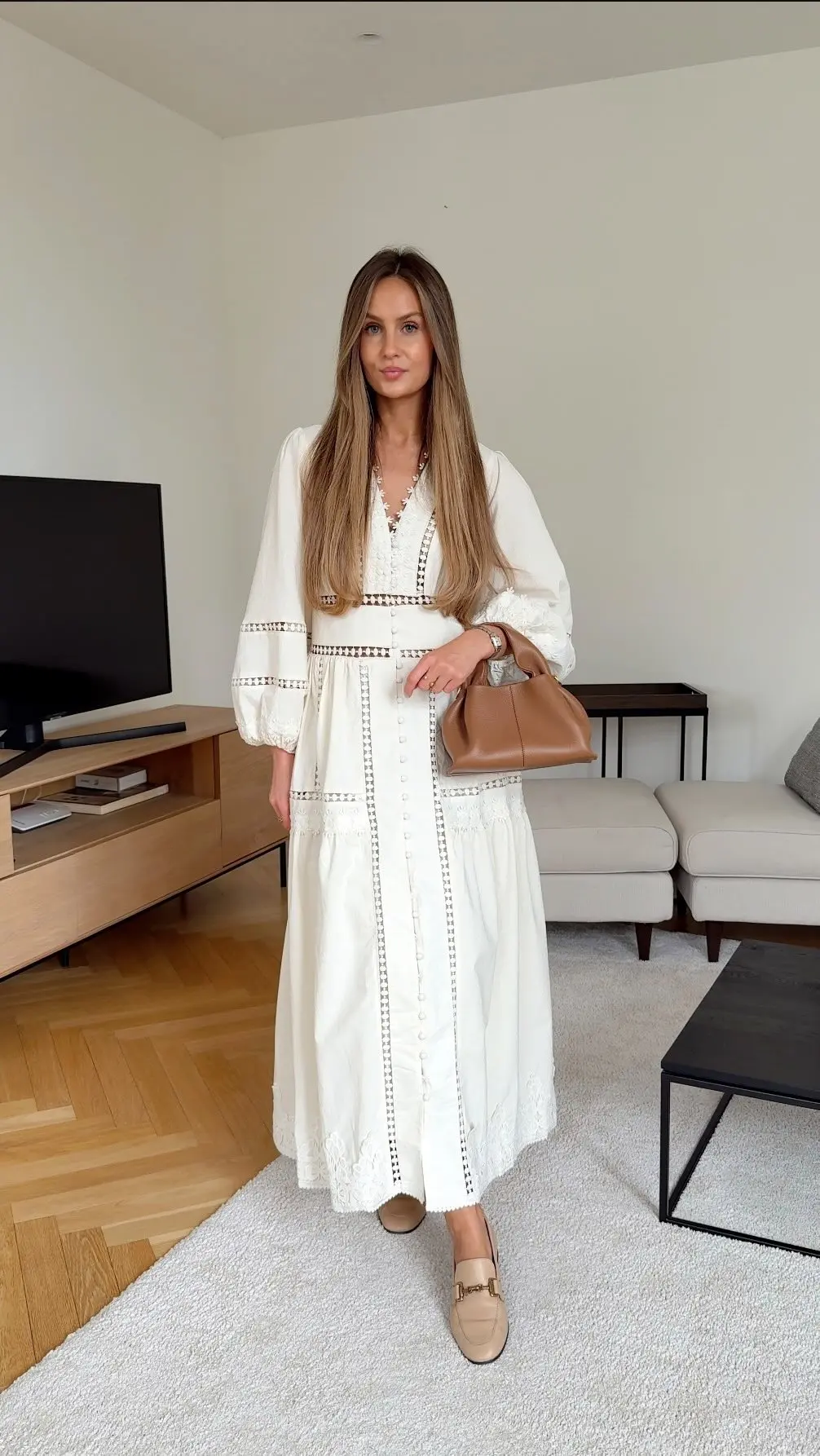 Elegantes Langarm-Midikleid mit V-Ausschnitt und Korsett, einreihig, für Damen, Sommerkleider 2026, Freizeitkleid für den Urlaub