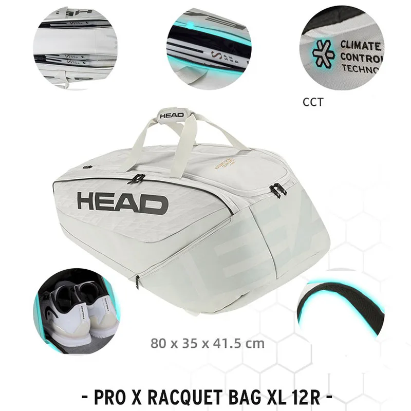 HEAD Pro X Djokovic Court Bag Tennis Backpack 6R 9R 12R Racquet Bag Large Capacity