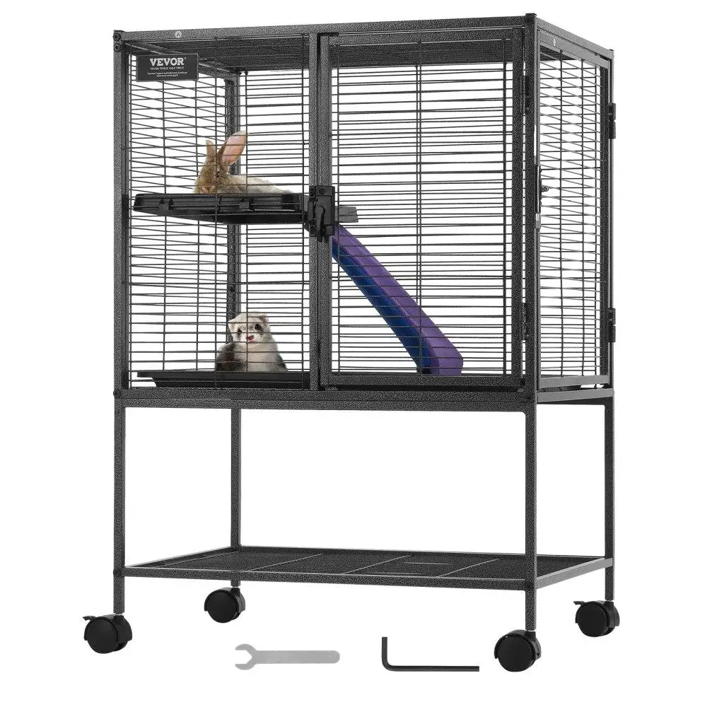 

34-inch Small Animal Metal Cage 2-Tier Rolling with Tray and Ramp