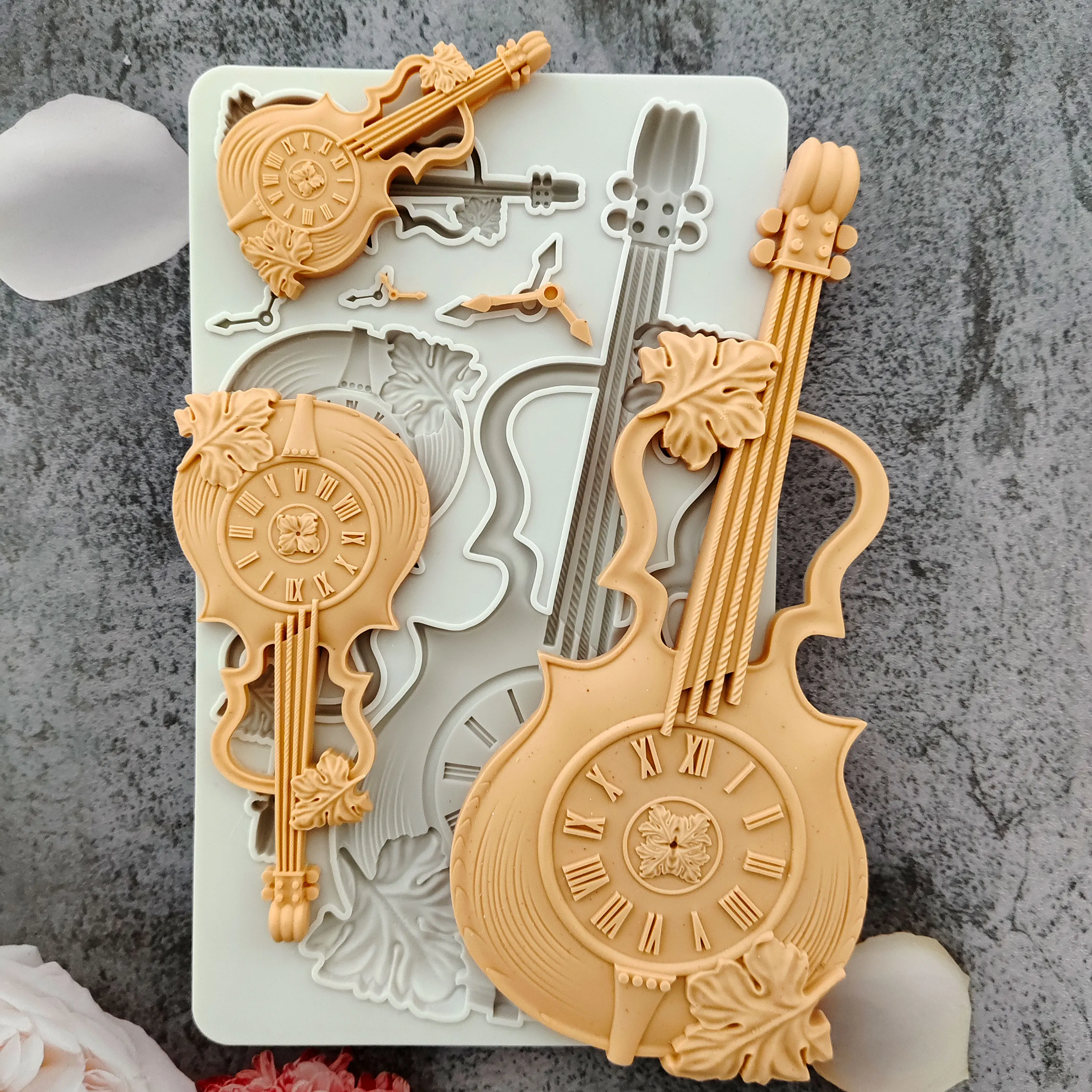 Cello Clock Silicone Mould Fondant Cake Decorating Silicone Mold Clay,Sugarcraft Cupcake Top Chocolate Baking Tool