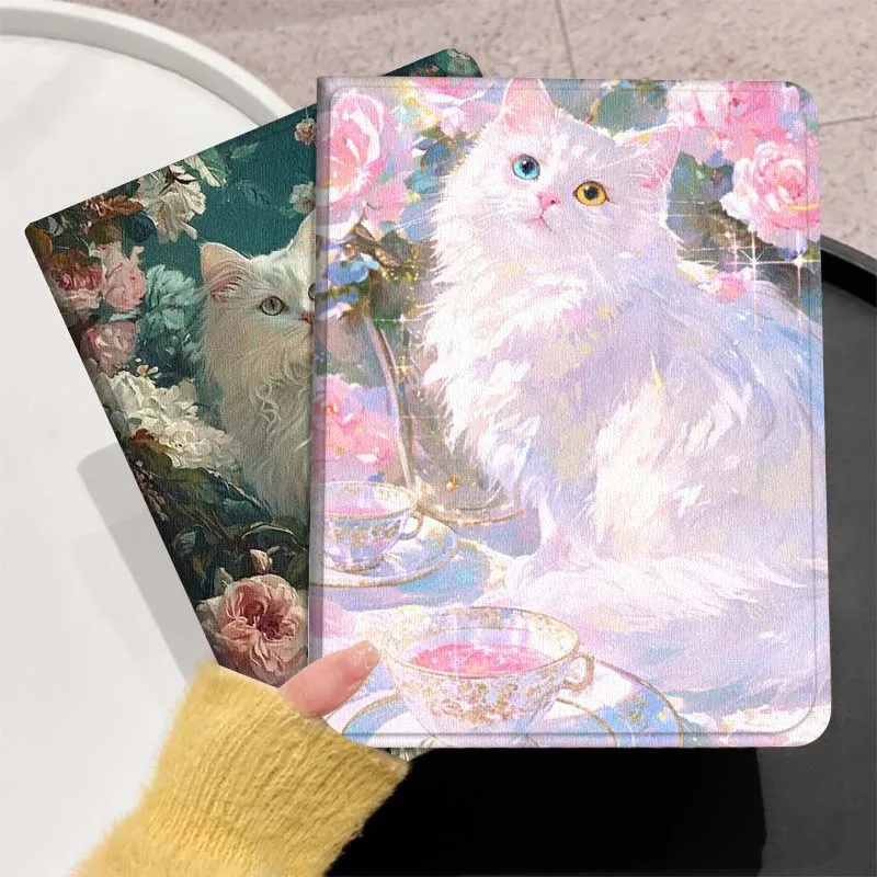 

White Cat Beautiful Flower Gift For Huawei MediaPad T5 T10s M6 M5Lite SE Honor Tab 5 6 7 V7 V8 X8a X9a Pro Soft Tablet Case