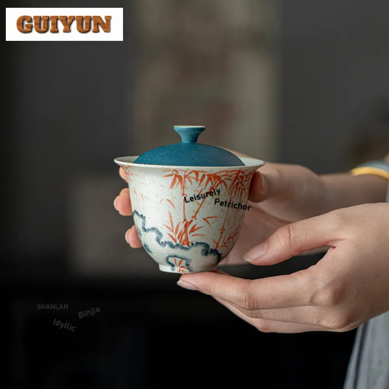 130 مللي رسمت باليد الخيزران Gaiwan الإبداعية الشاي تورين براد شاي مع غطاء عدة صانع الشاي غطاء السلطانية عناصر الشاي لوازم الديكور