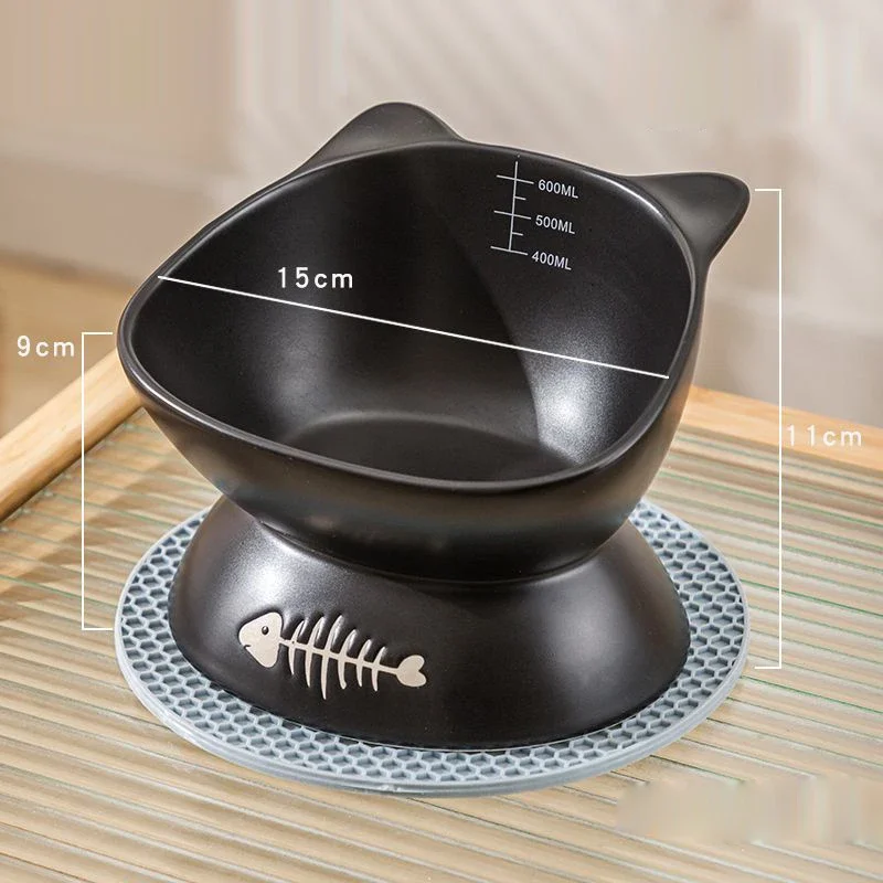 

Large Caliber Dog or Cat Bowl Drinking Water Food StuffHigh Feet Tableware Pet Product, Ceramic, Black, White, Ear Styling, 1Pc