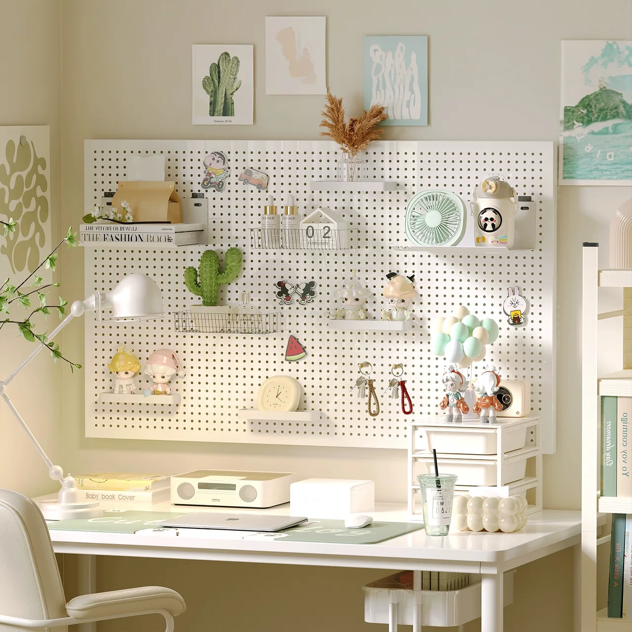 

Wall Mounted Pegboard Organizer Storage Board DIY Display Rack Multipurpose Wall Shelf Hooks Holder Home Office Space Saving