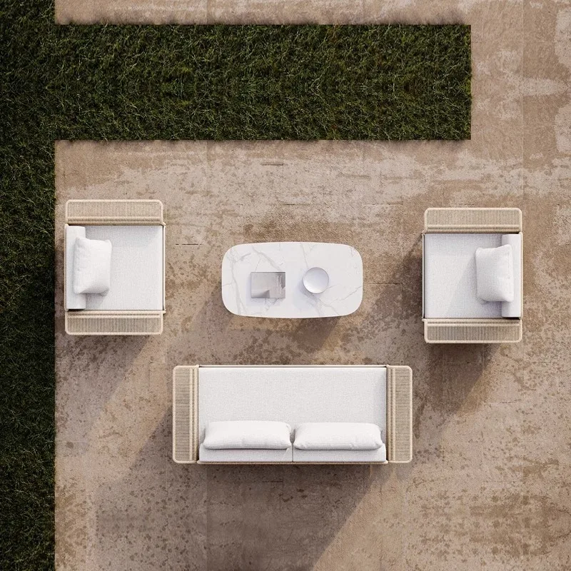 

Outdoor rattan sofa courtyard rattan chair waterproof balcony Nordic simple coffee table combination lazy sofa chair