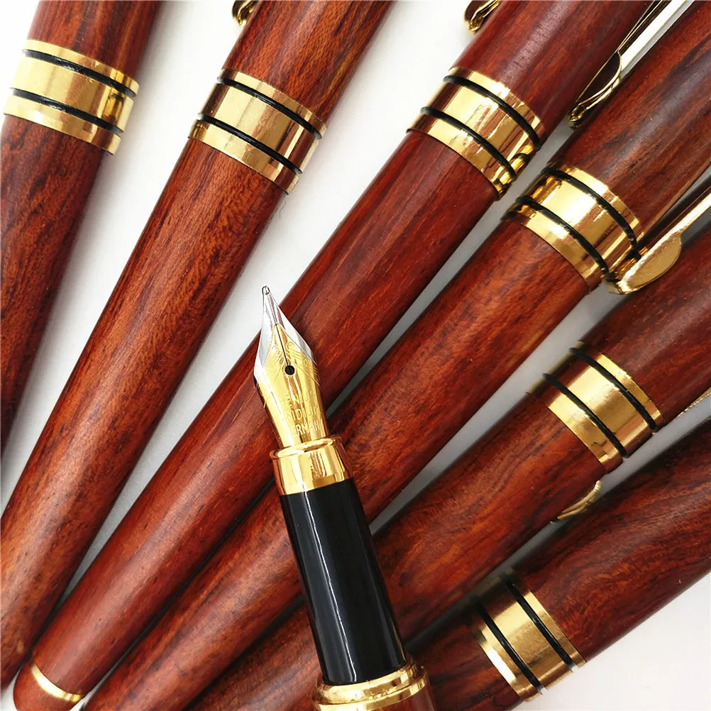 

Rosewood Point Steel Fountain Pen Slim Lightweight Metal Body Smooth Writing Black Wooden Box Office School Supplies