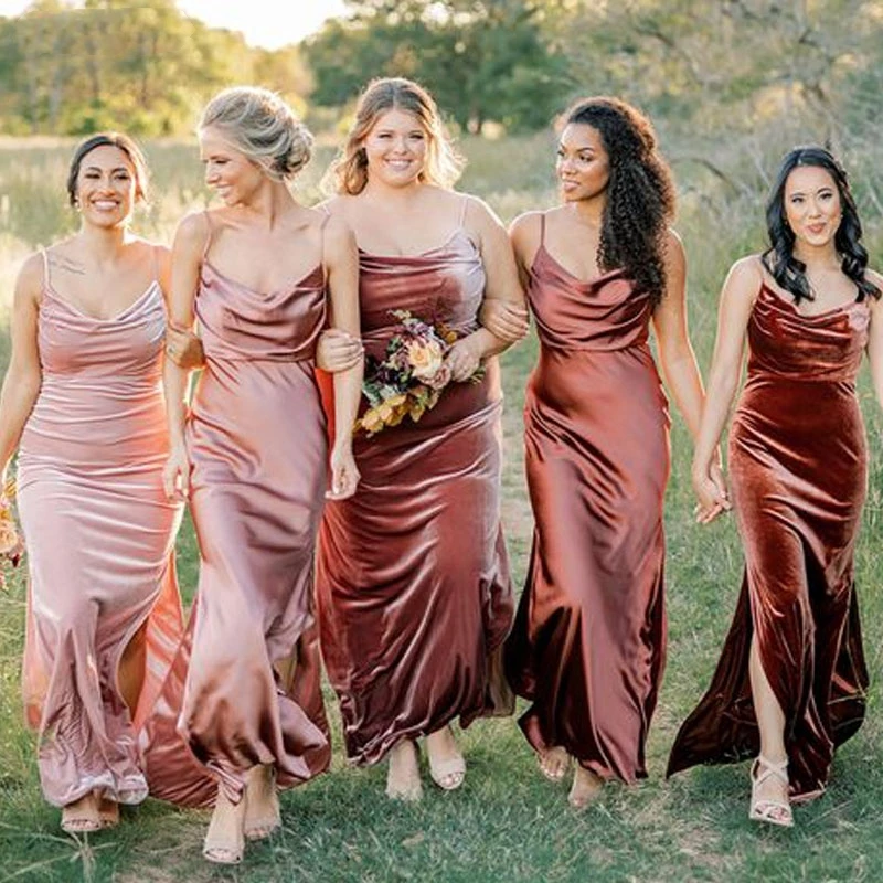 

Lorencia Boho Bridesmaid Dresses Silk Satin Sexy Mermaid Vestido Women Split Maid Of Honor Wedding Guest Party Gown YBD36