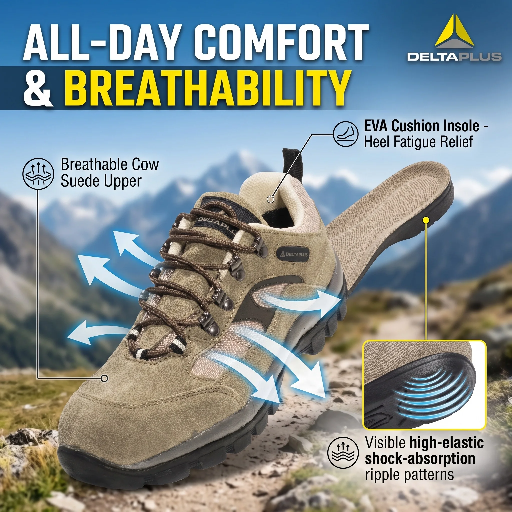 Delta Plus Safety Shoes Man Work Boots Lightweight Breathable Leather Outdoor Hiking Boots Non Slip Oil Resistant Work Shoes