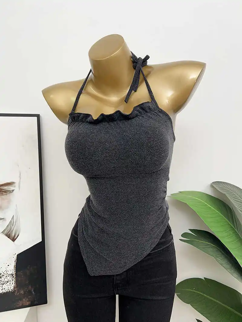 Sexy Strapless Crop Top Women's Inner Wear with Chest Pad Irregular Halter Neck Vest Short Length Commute Style Summer 2024